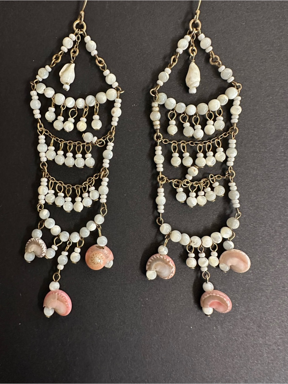 Polo by Ralph Lauren White and Pink Shell Chandelier Earrings